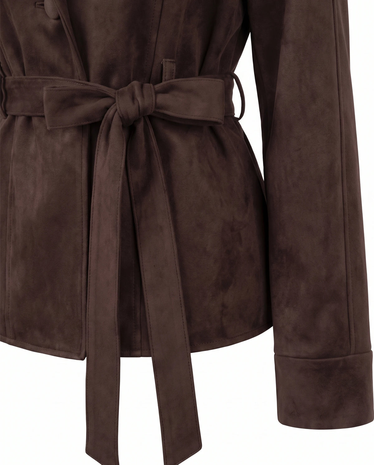 Women's Belted Faux Suede Wrap Jacket - Carmen - Detail Cuff and Belt