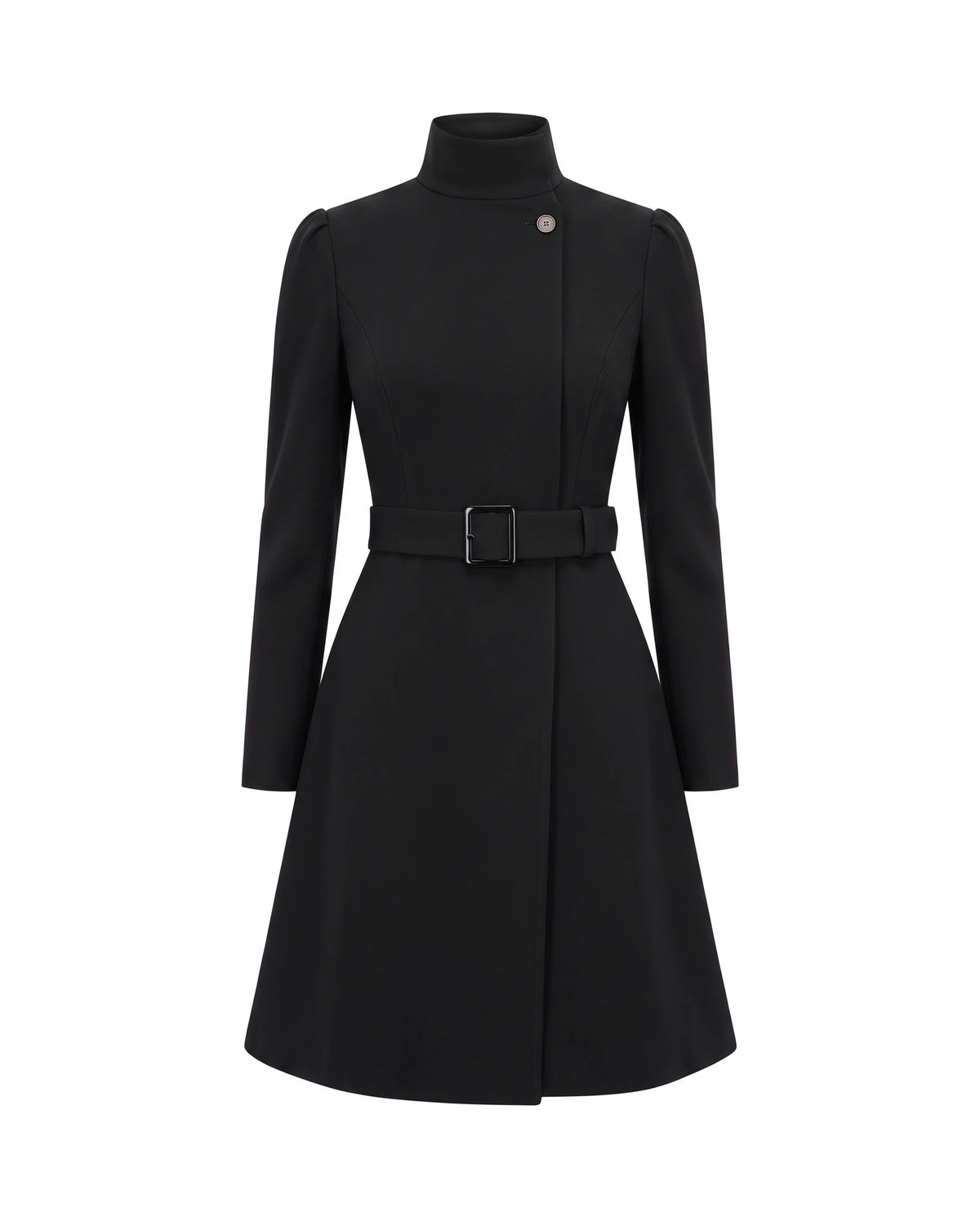 Women's Belted High-Neck Dress - Purisima - Black