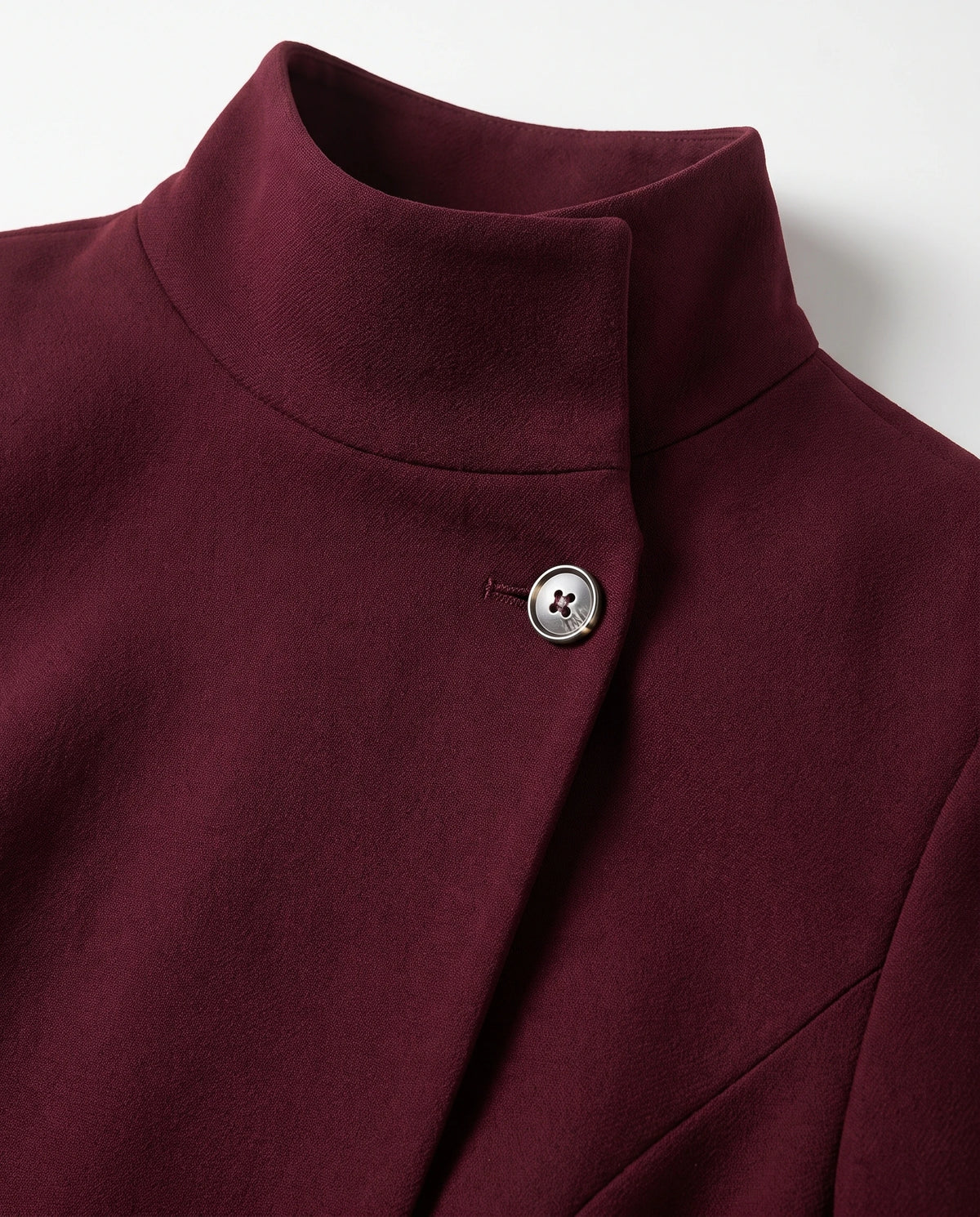 Women's Belted High-Neck Dress - Purisima - High Neck and Button Detail