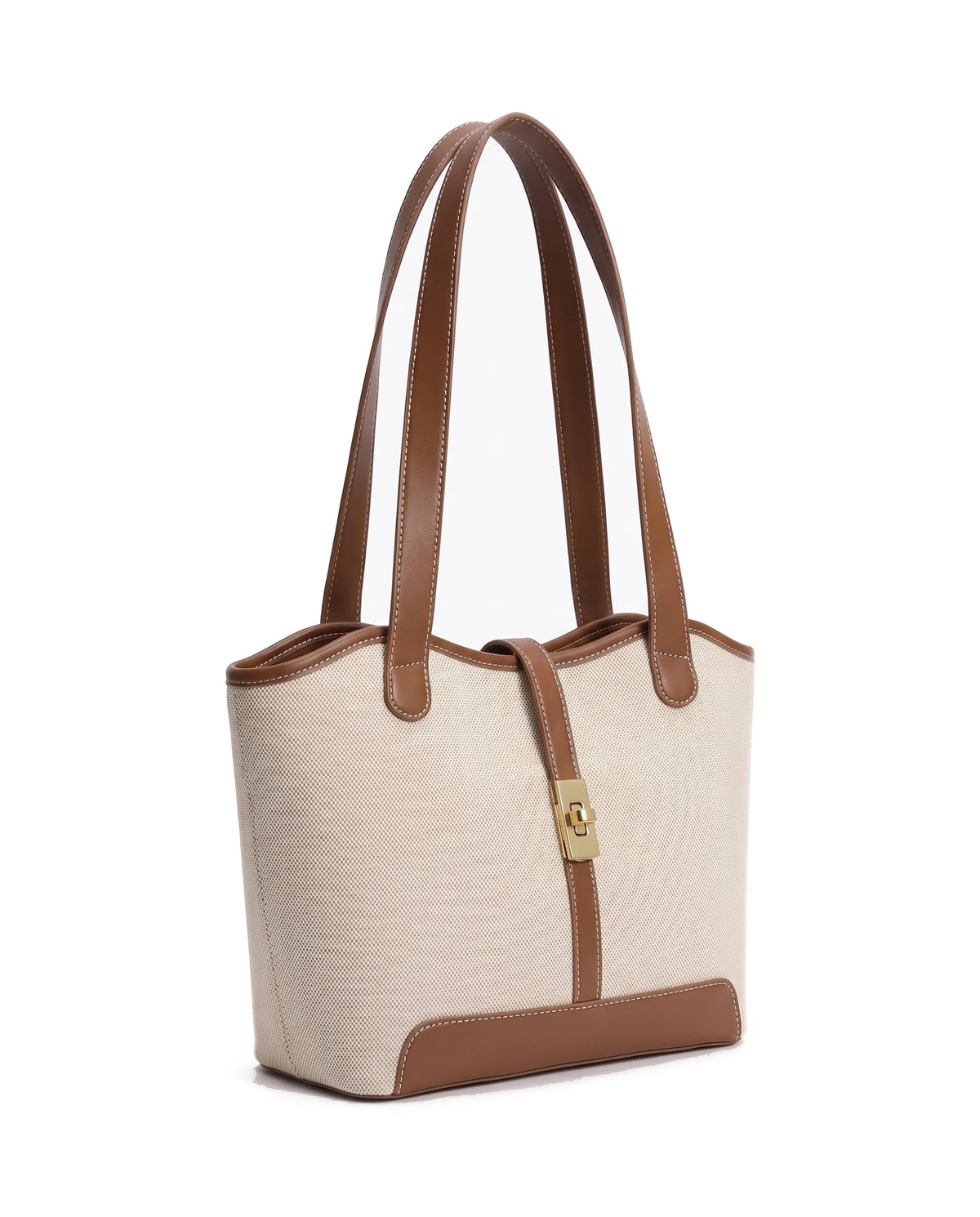 Women's Canvas Tote with Leather-Look Trim - St Tropez - Three-Quarter View