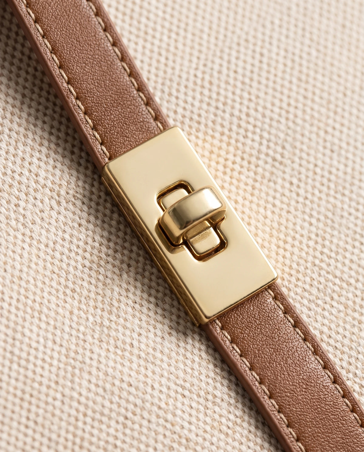 Women's Canvas Tote with Leather-Look Trim - St Tropez - Gold Turn-Lock Detail