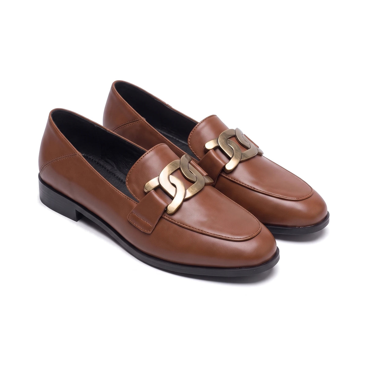 Women's Chain-Trim Leather Loafers - Duchess - Brown