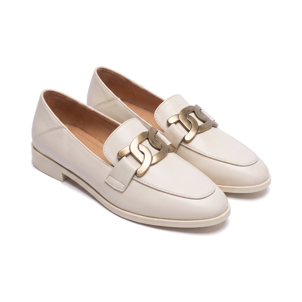 Women's Chain-Trim Leather Loafers - Duchess - Cream