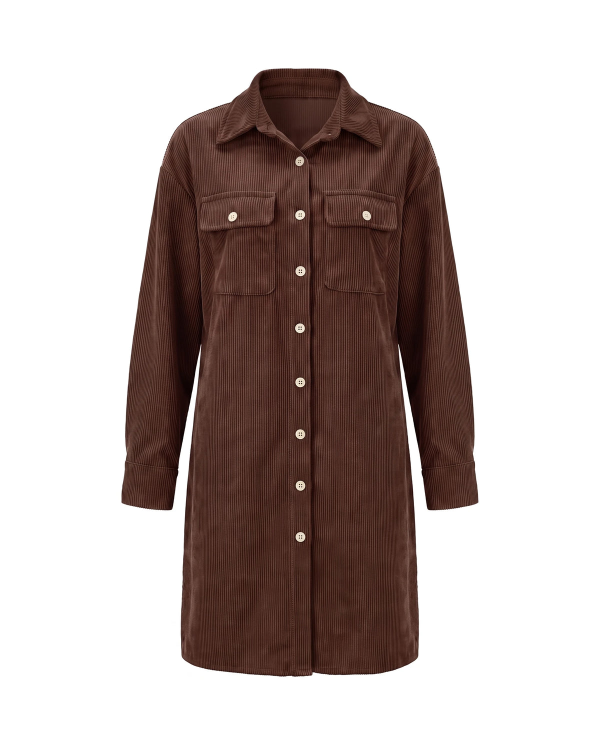 Women's Corduroy Button-Up Shirt Dress - Rhodanthe - Dark Brown