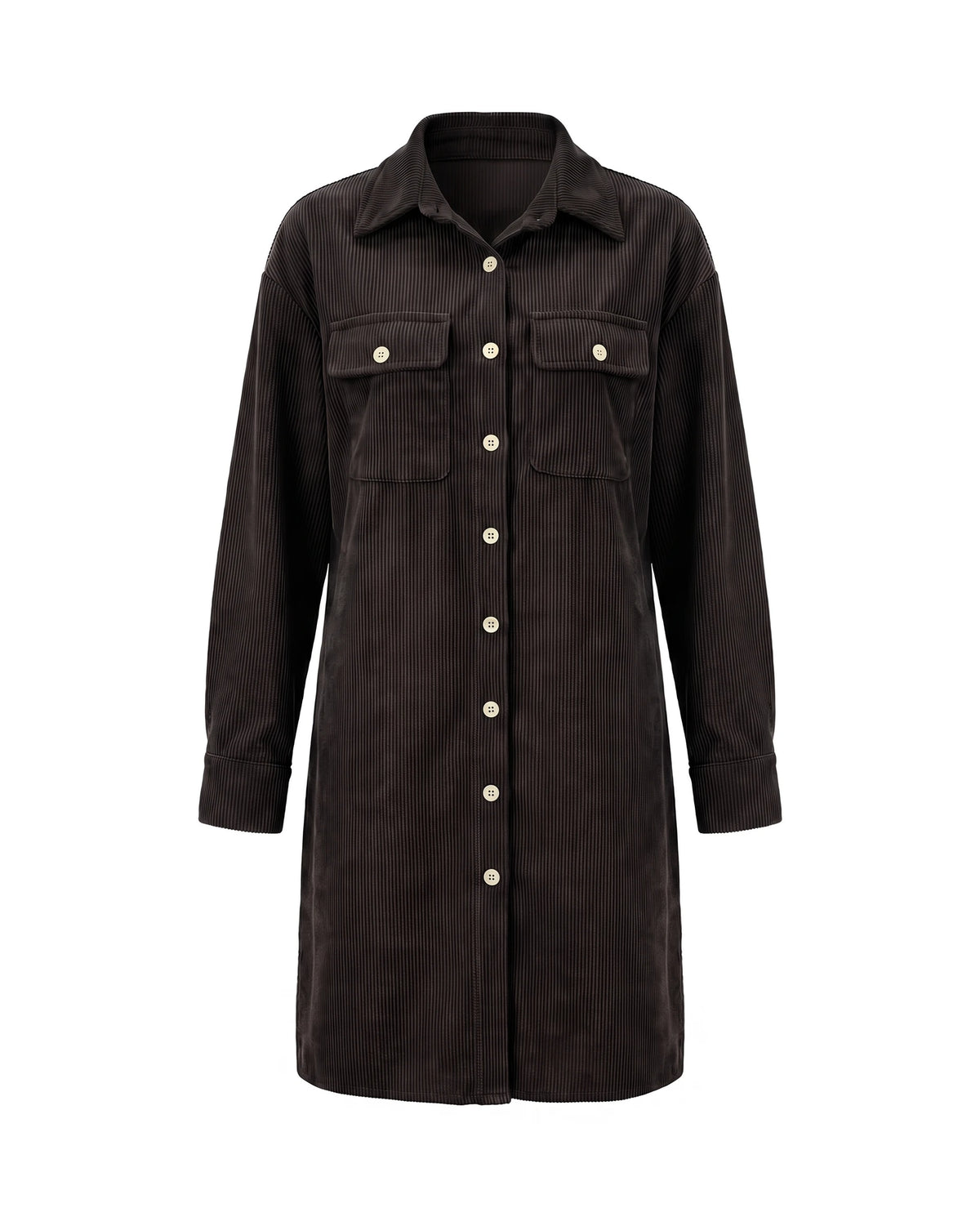 Women's Corduroy Button-Up Shirt Dress - Rhodanthe - Black