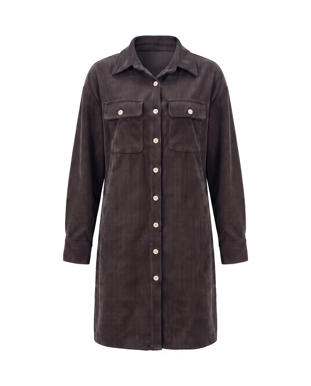 Women's Corduroy Button-Up Shirt Dress - Rhodanthe - Gray