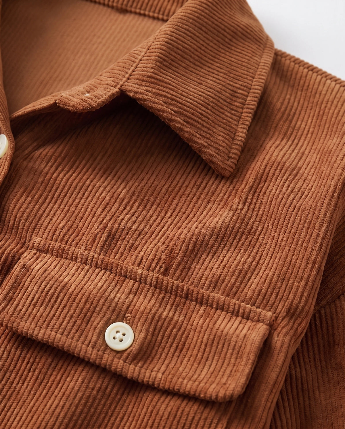 Women's Corduroy Button-Up Shirt Dress - Rhodanthe - Collar and Chest Pocket Detail