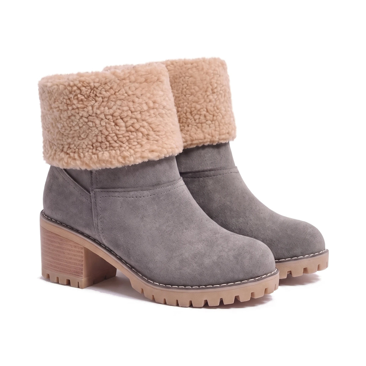 Women's Faux Suede Sherpa-Cuff Ankle Boots - Sabina - Gray