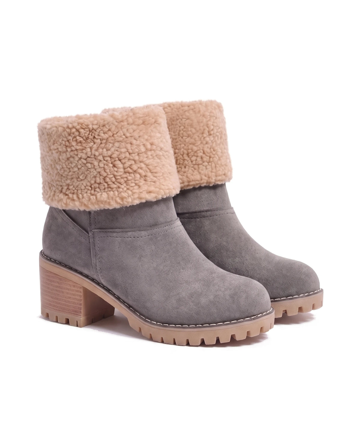 Women's Faux Suede Sherpa-Cuff Ankle Boots - Sabina - Gray