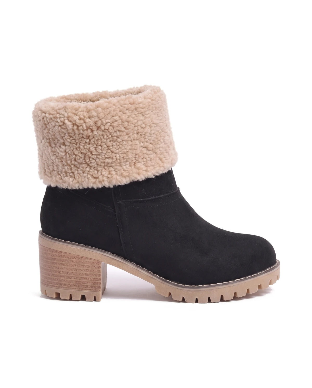 Women's Faux Suede Sherpa-Cuff Ankle Boots - Sabina - Side Profile