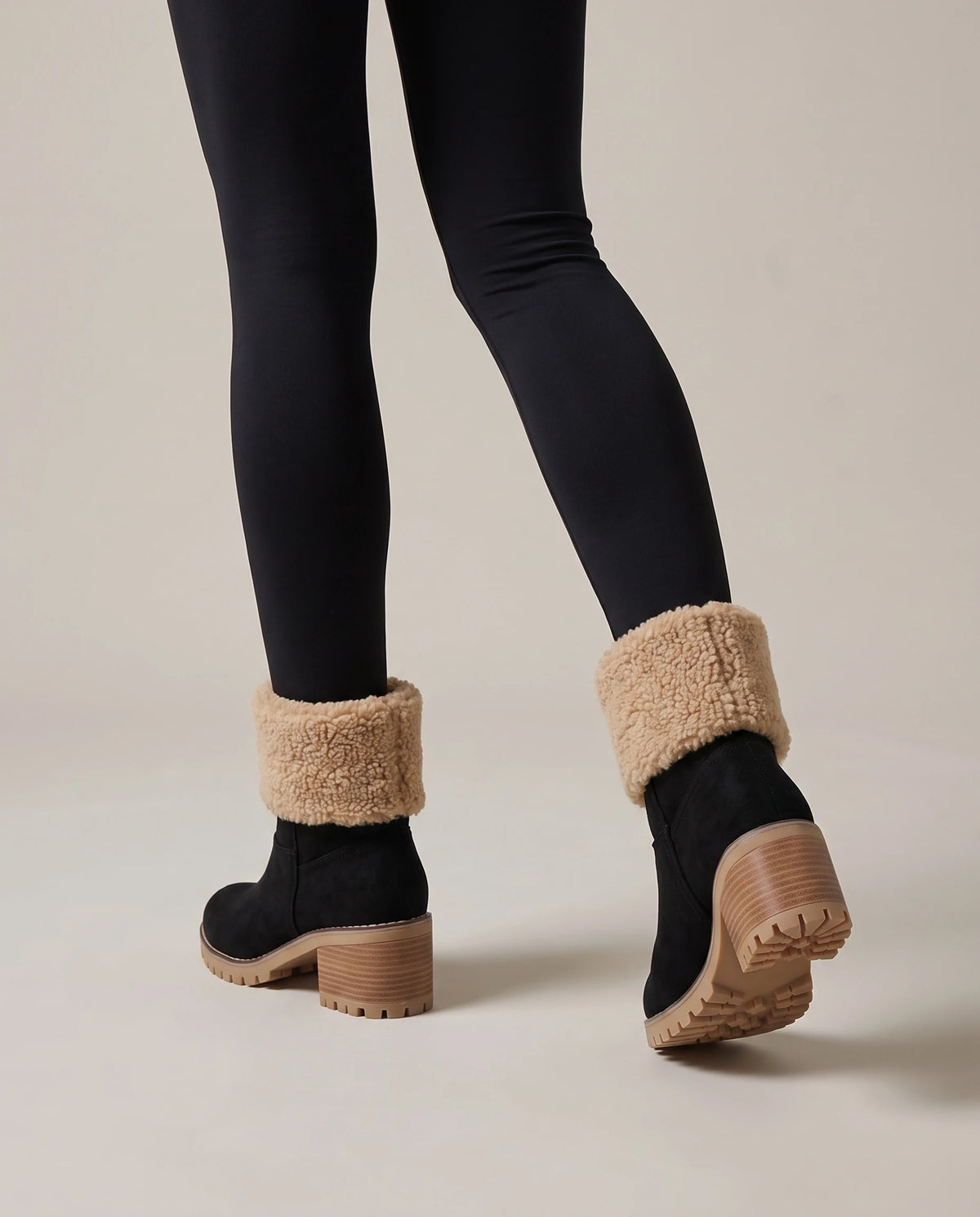Women's Faux Suede Sherpa-Cuff Ankle Boots - Sabina - Model Back Detail