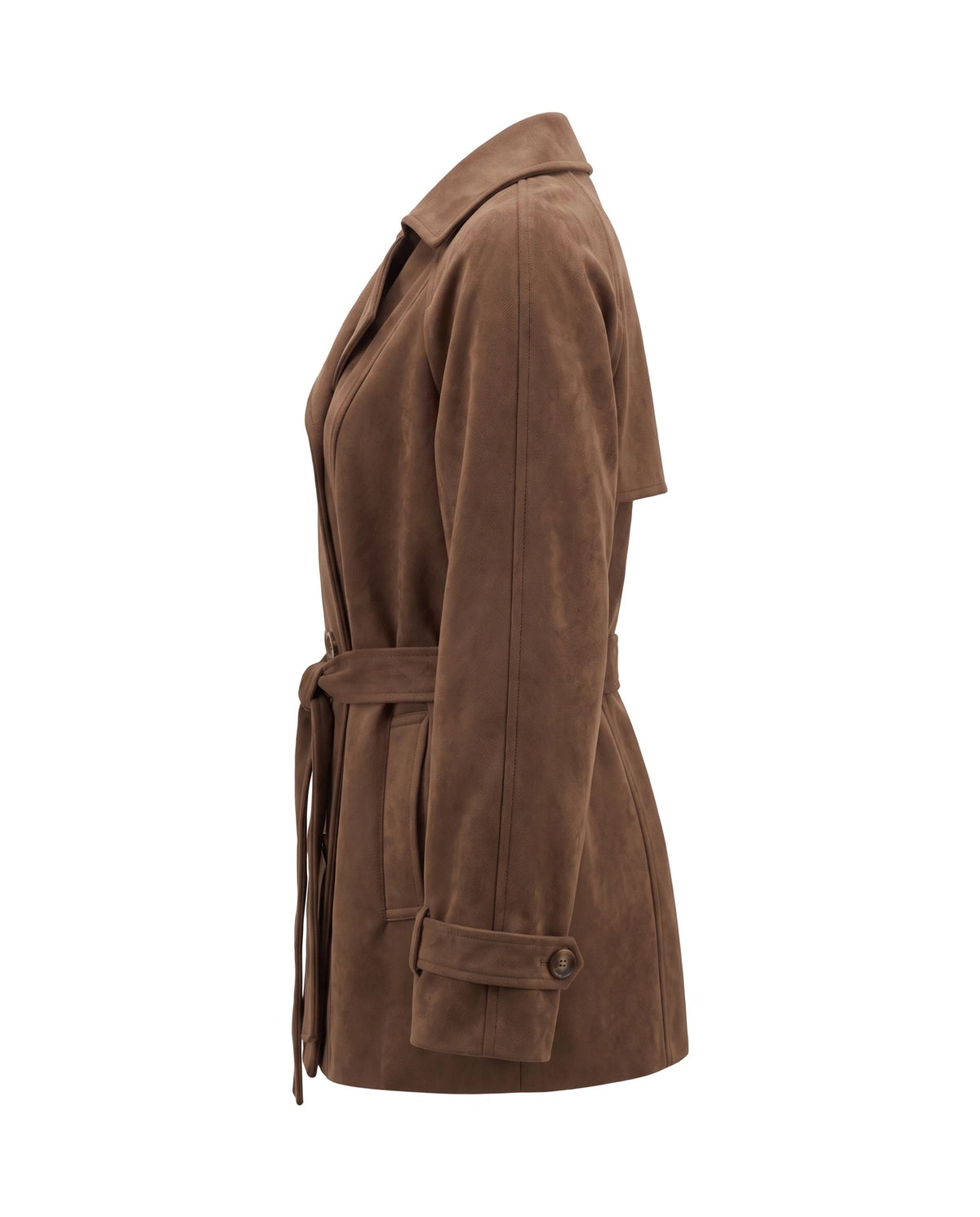 Women's Faux Suede Short Trench Coat - Ashlyn - Side View