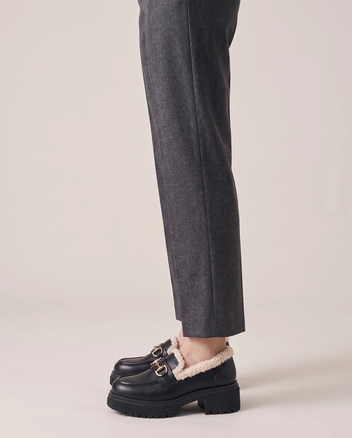 Women's Fleece-Lined Platform Loafers - Marcia - Model Side Detail