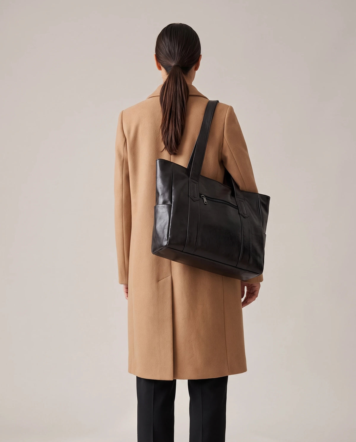 Women's Large Faux Leather Tote - Margaux - Model Back
