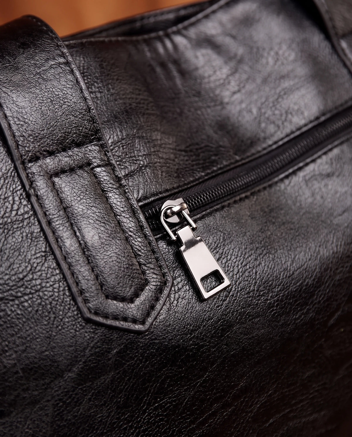 Women's Large Faux Leather Tote - Margaux - Back Zip Pocket Detail