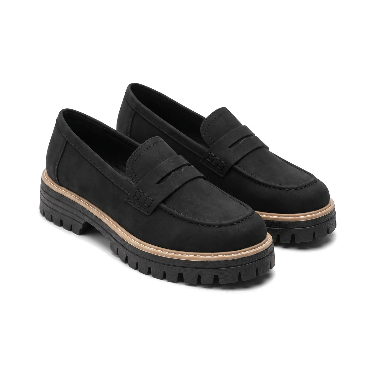 Women's Lug-Sole Penny Loafers - Jutta - Black