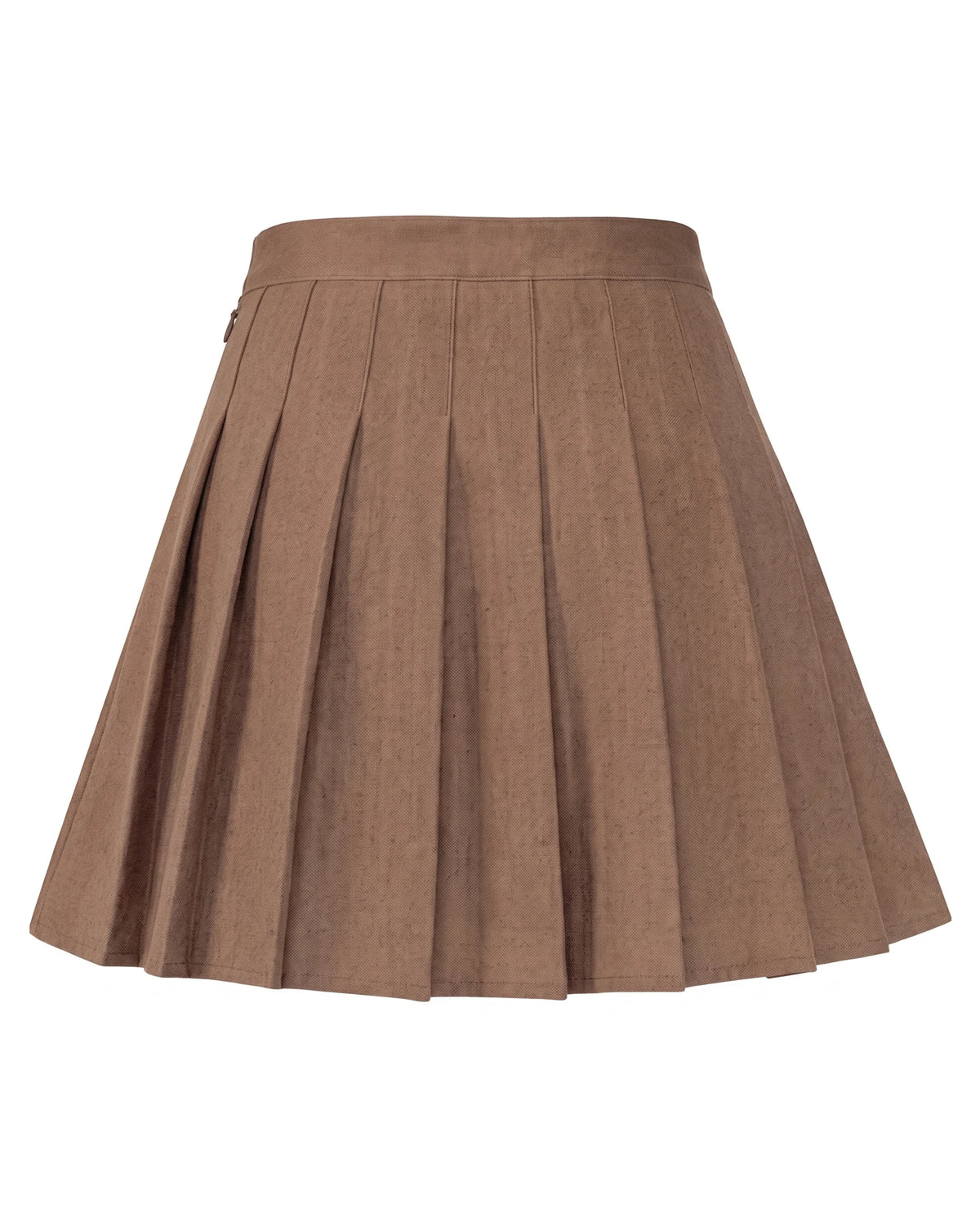 Women's Pleated Mini Skirt - Oxford - Brown Back View