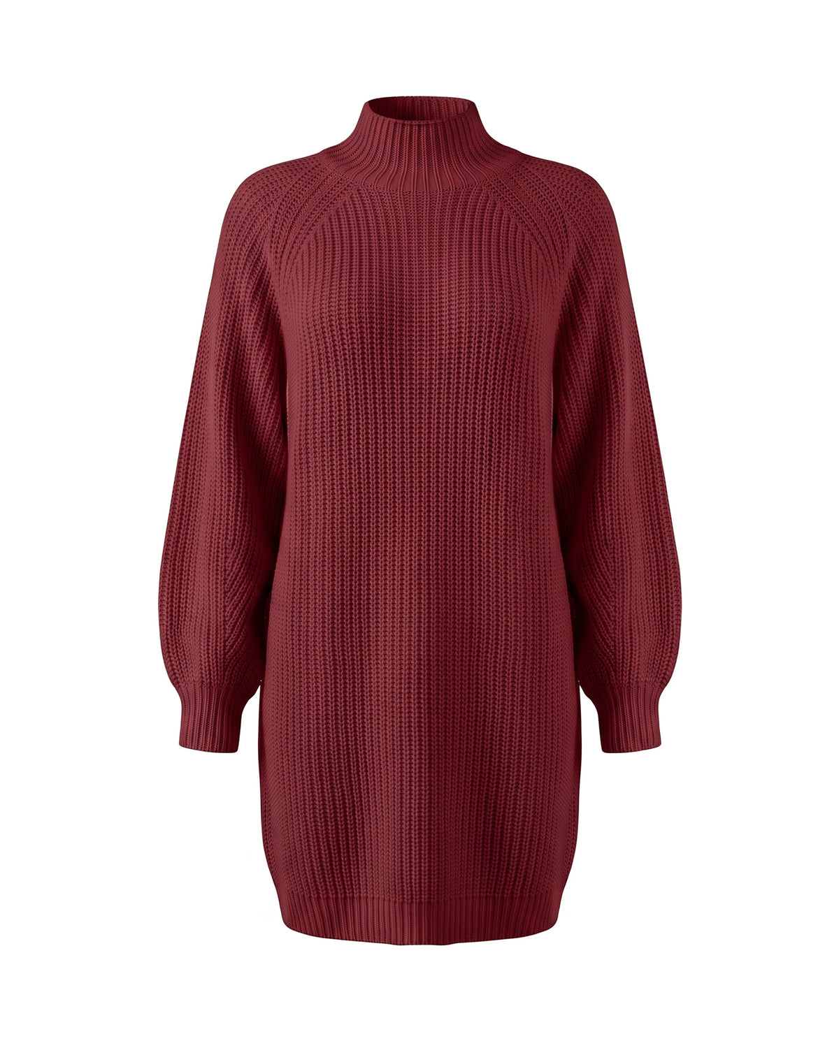 Women's Rib-Knit Raglan Sweater Dress - Claudia - Burgundy