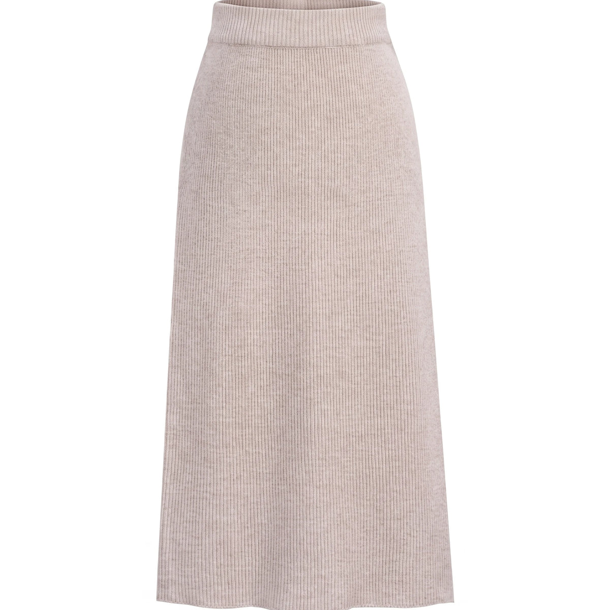 Women's Ribbed Knit Midi Skirt - Beatrice - Beige