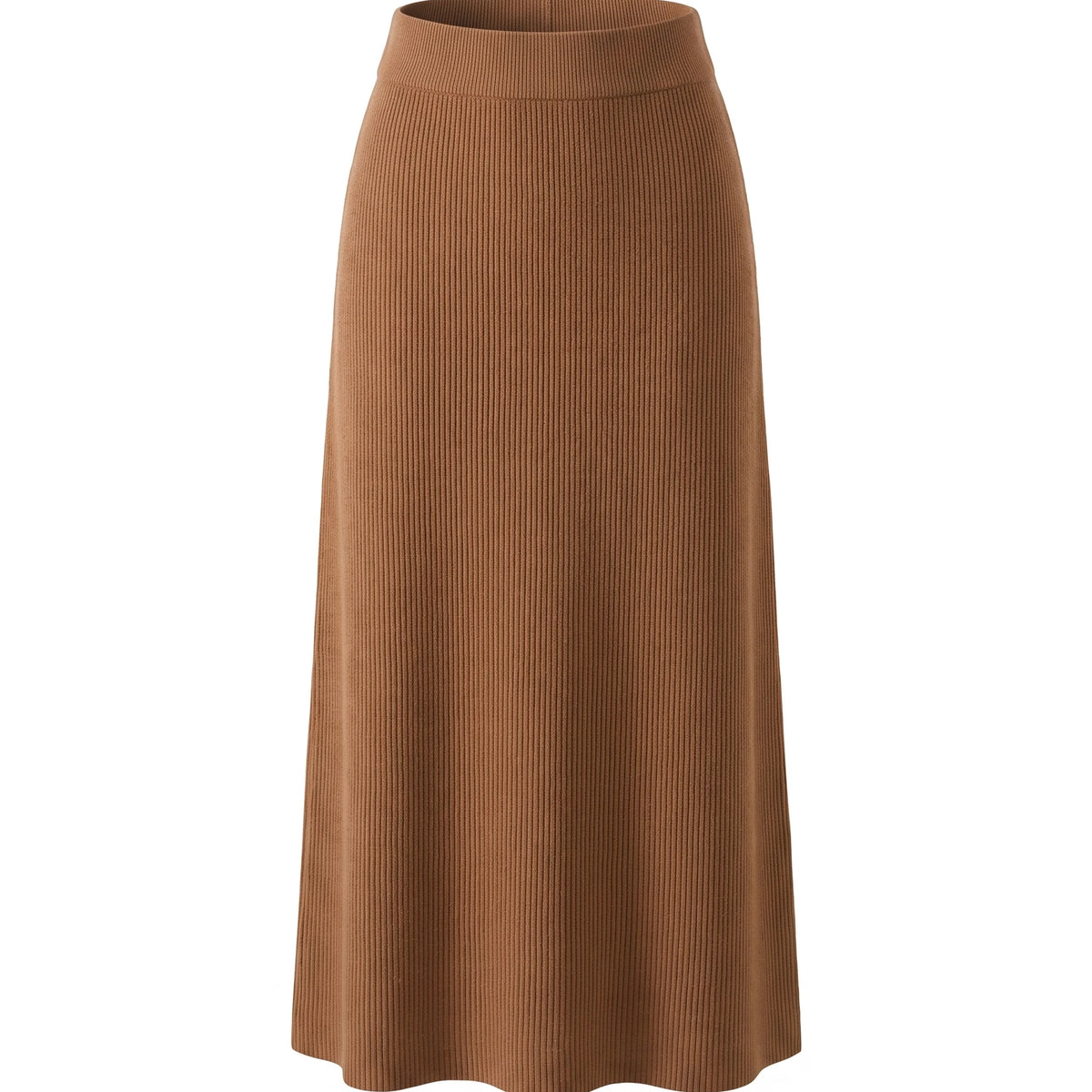 Women's Ribbed Knit Midi Skirt - Beatrice - Camel