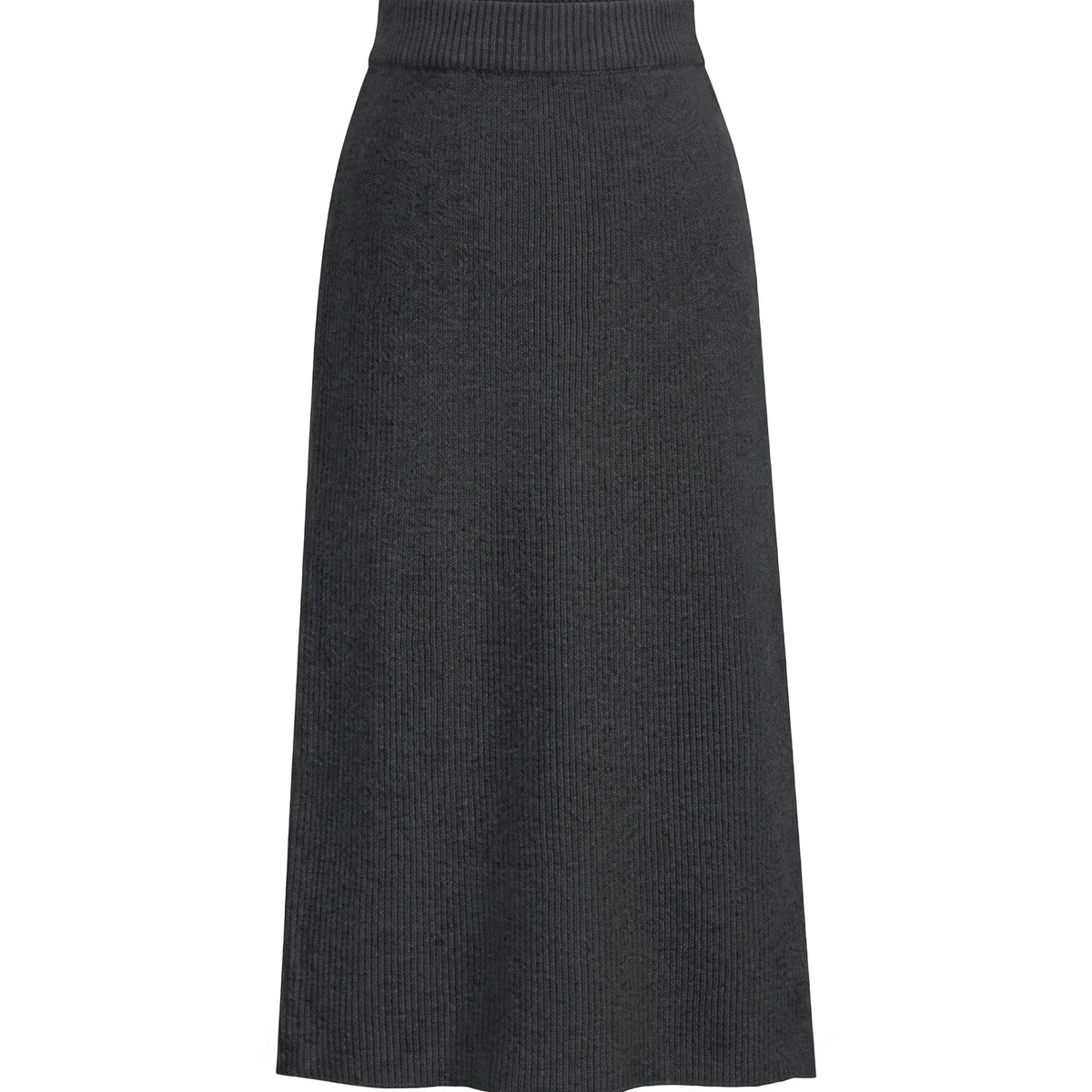 Women's Ribbed Knit Midi Skirt - Beatrice - Dark Gray