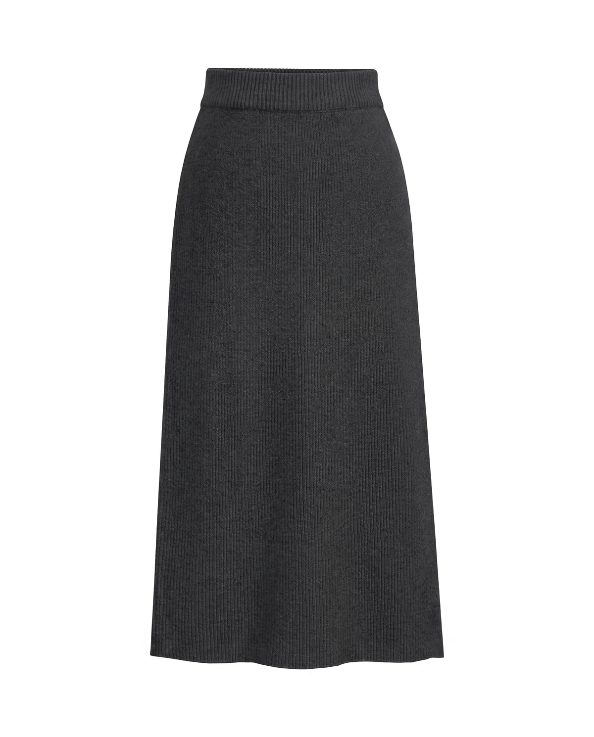 Women's Ribbed Knit Midi Skirt - Beatrice - Dark Gray