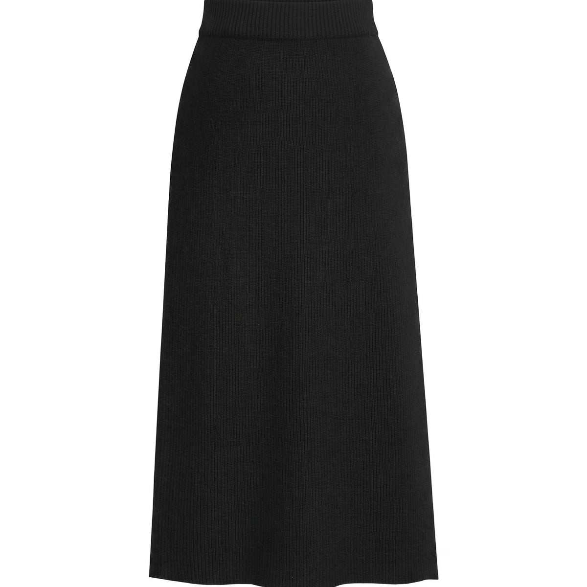 Women's Ribbed Knit Midi Skirt - Beatrice - Black