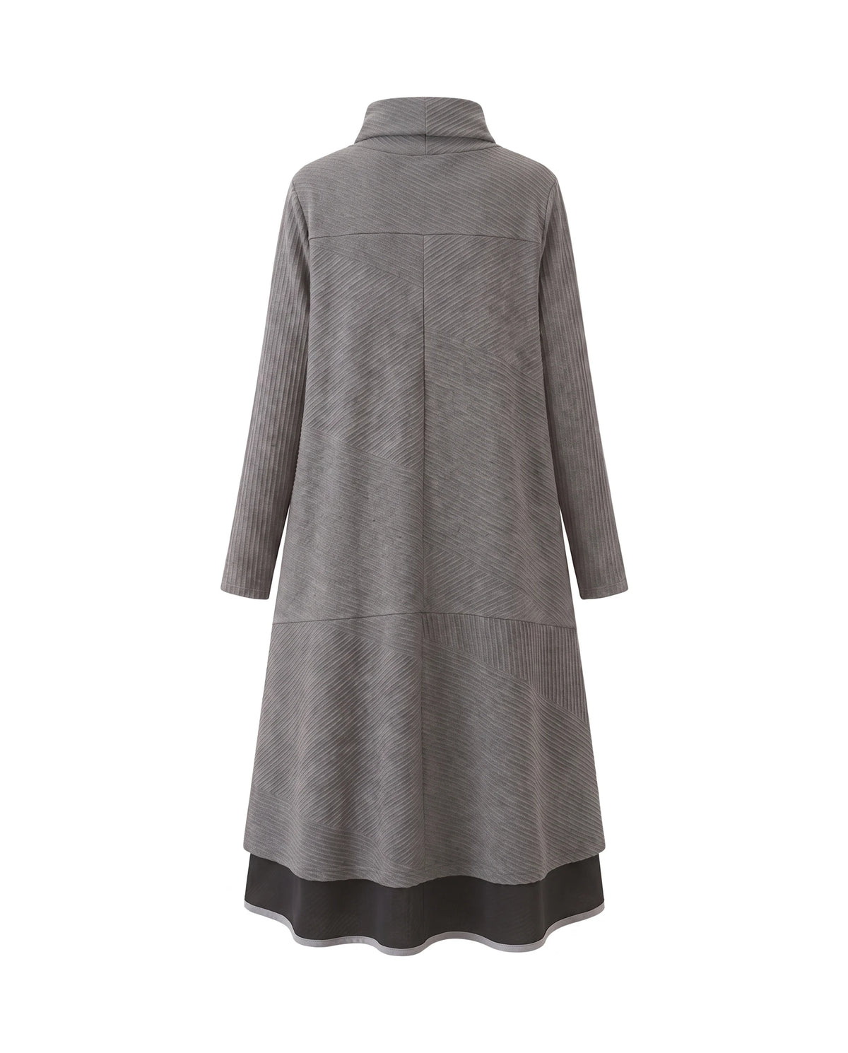Women's Ribbed Turtleneck A-Line Maxi Dress - Thalia - Gray Back View