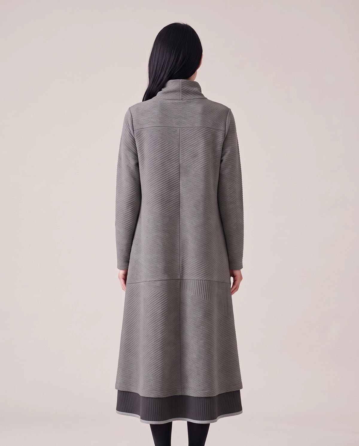 Women's Ribbed Turtleneck A-Line Maxi Dress - Thalia - Model Back