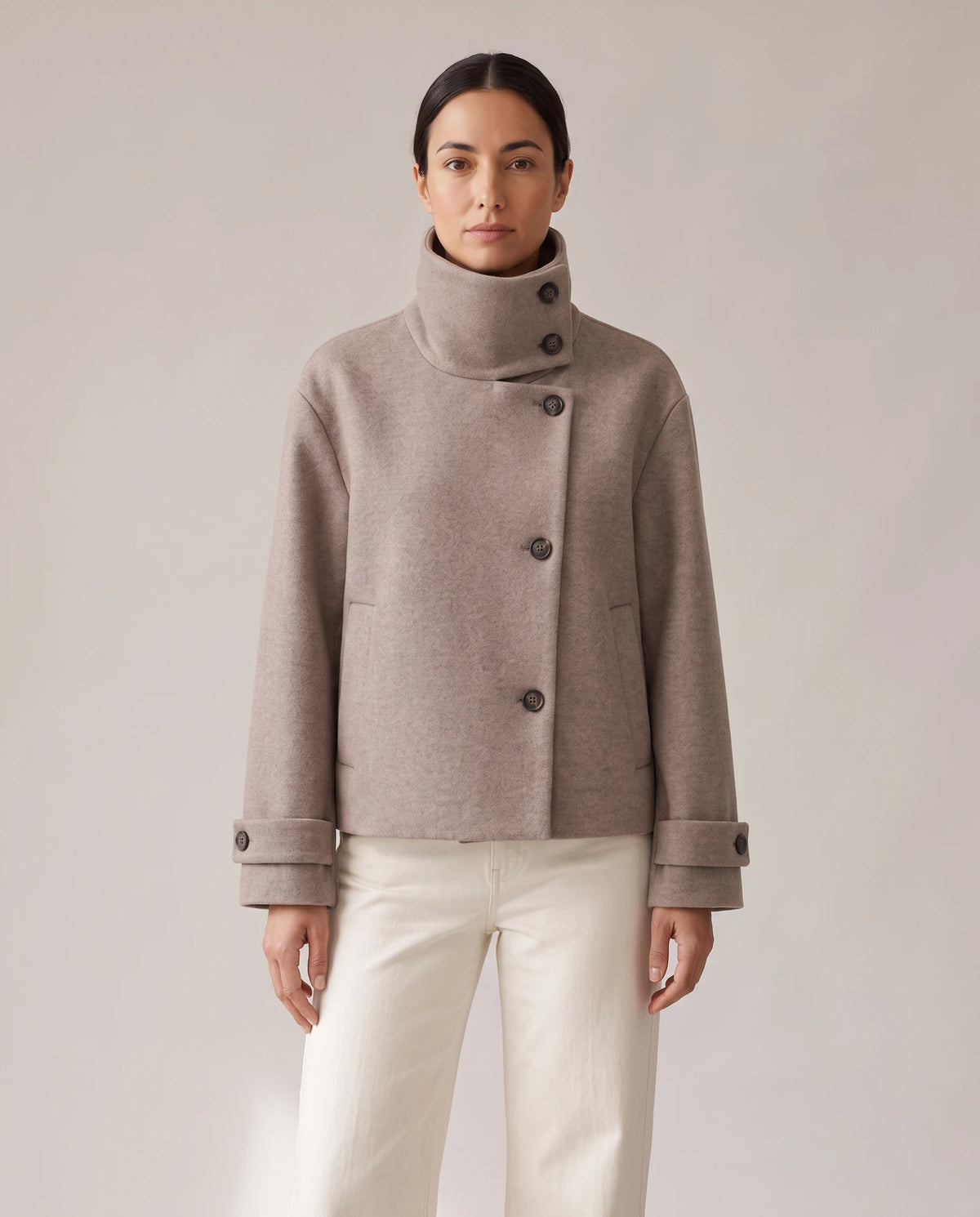 Women's Stand-Collar Short Coat - Victoria - Model Front View