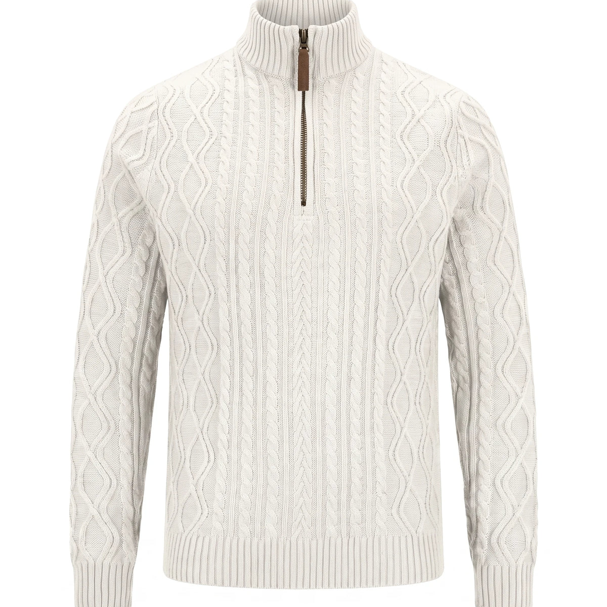 Men's Cable-Knit Quarter-Zip Sweater - Zermatt - White