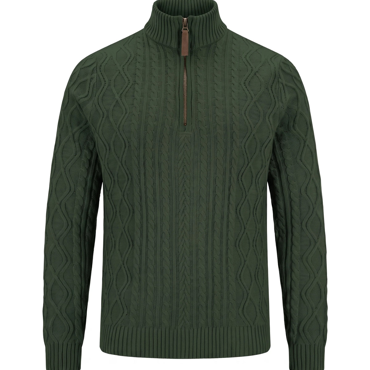 Men's Cable-Knit Quarter-Zip Sweater - Zermatt - Dark Green