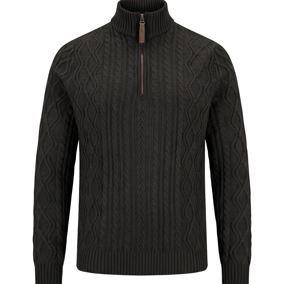 Men's Cable-Knit Quarter-Zip Sweater - Zermatt - Black