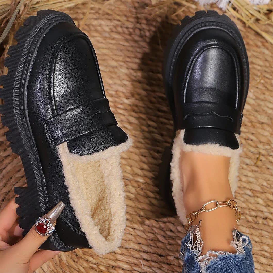 Women's Fleece-Lined Platform Loafers - Marcia