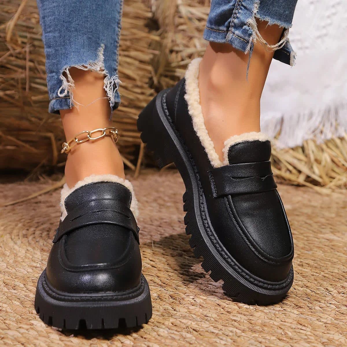 Women's Fleece-Lined Platform Loafers - Marcia