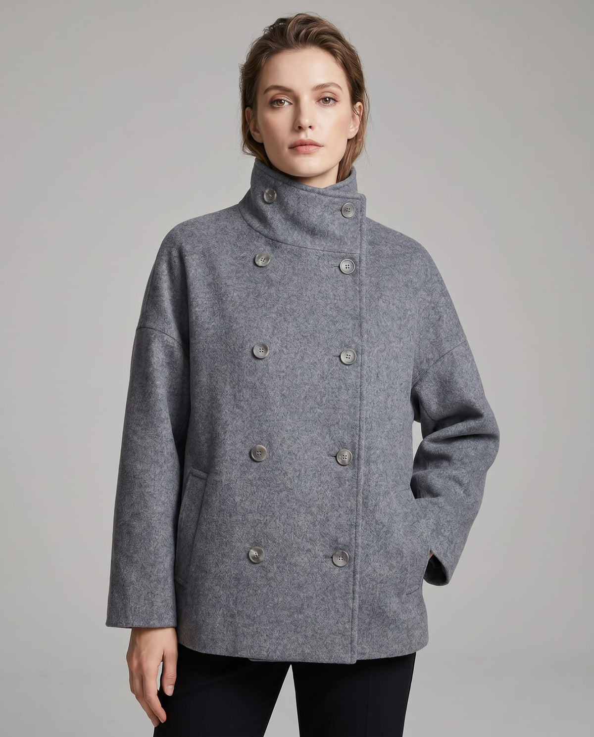 Women's Wool-Blend Stand-Collar Peacoat - Victoria