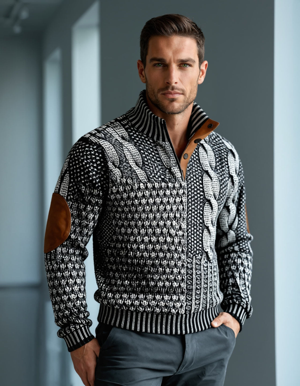 Men's Cable Knit Elbow Patch Sweater - Jeremy