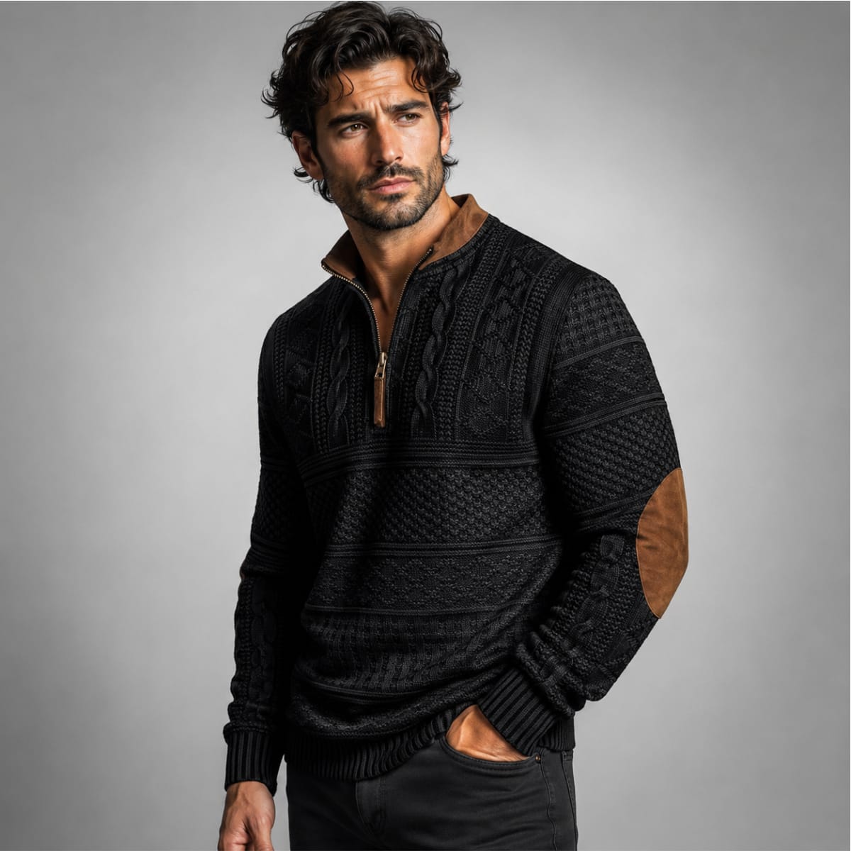 Men's Cable Knit Half-Zip Sweater - Kade