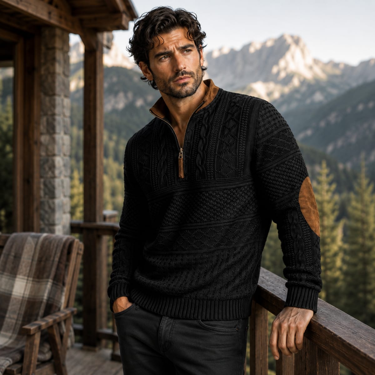 Men's Cable Knit Half-Zip Sweater - Kade