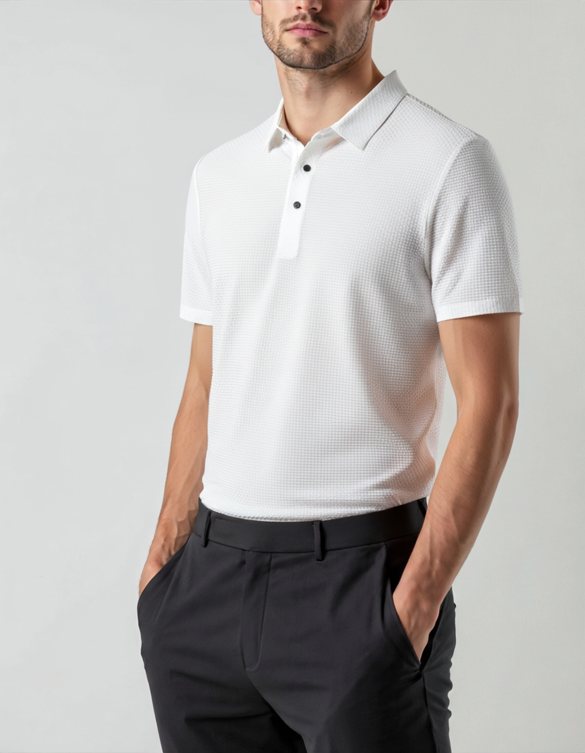 Men's Short-Sleeve Textured Polo Shirt - Prestigio