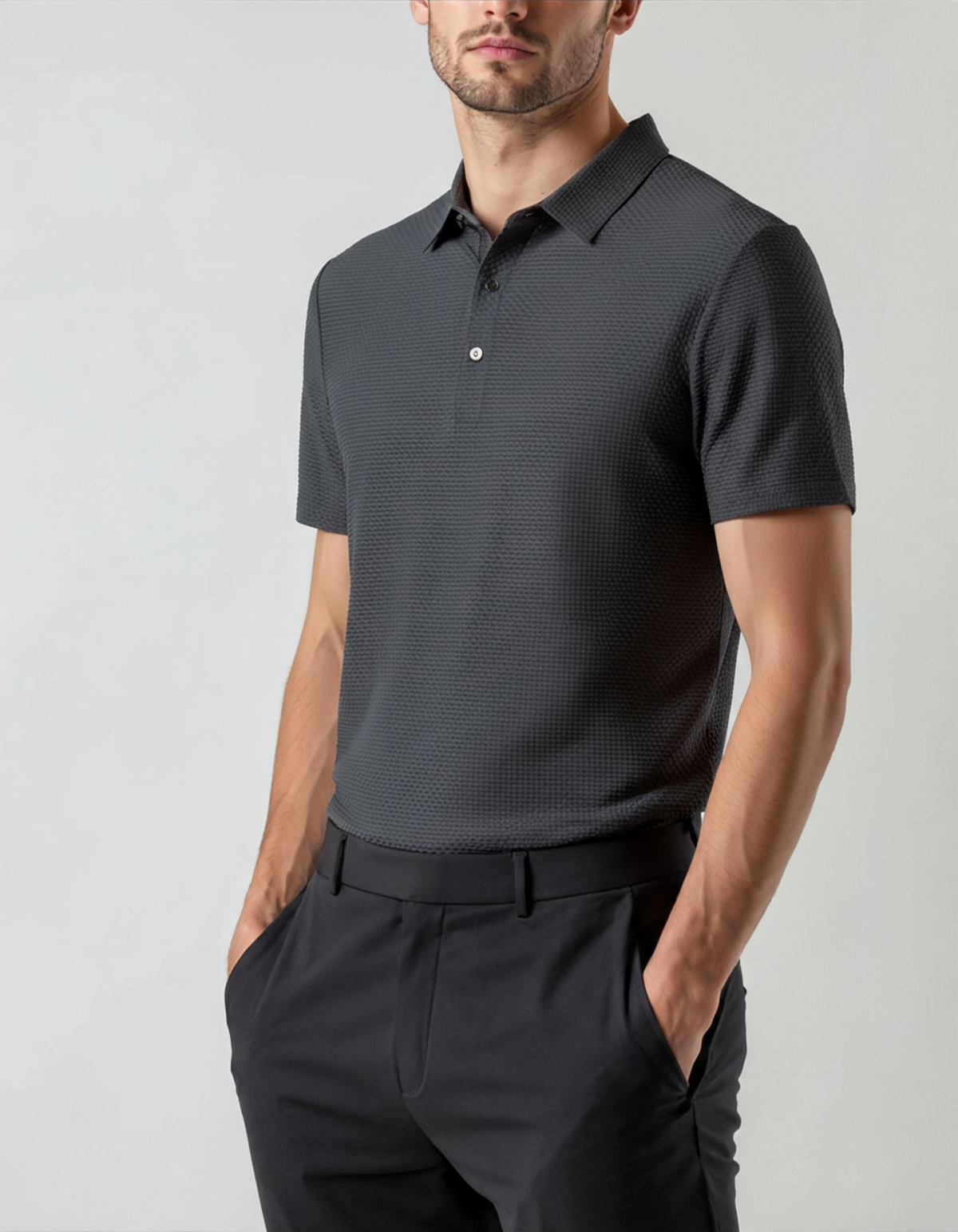 Men's Short-Sleeve Textured Polo Shirt - Prestigio