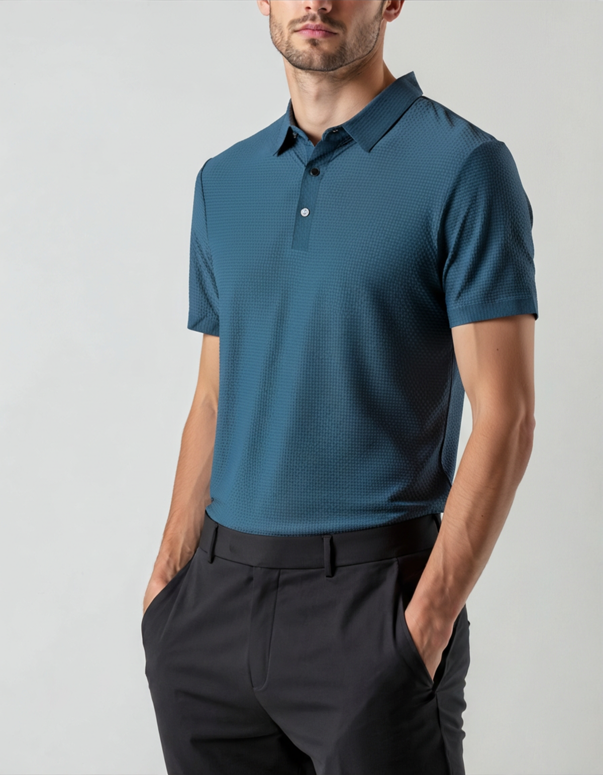 Men's Short-Sleeve Textured Polo Shirt - Prestigio