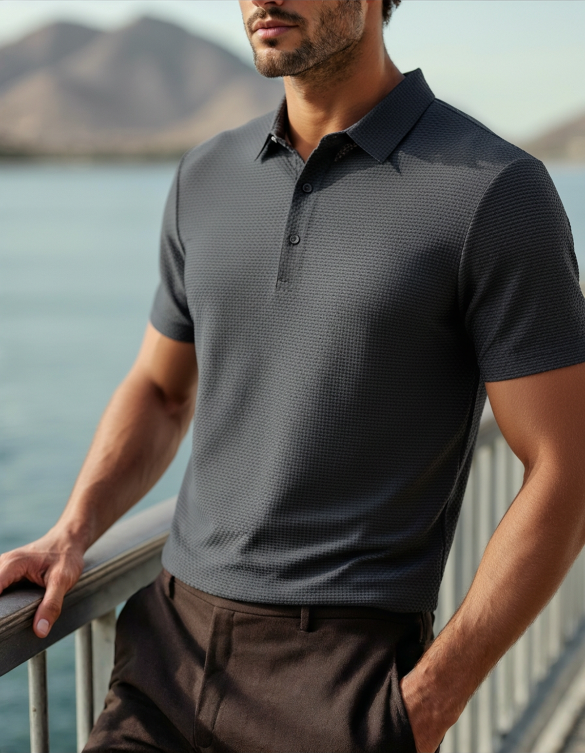 Men's Short-Sleeve Textured Polo Shirt - Prestigio