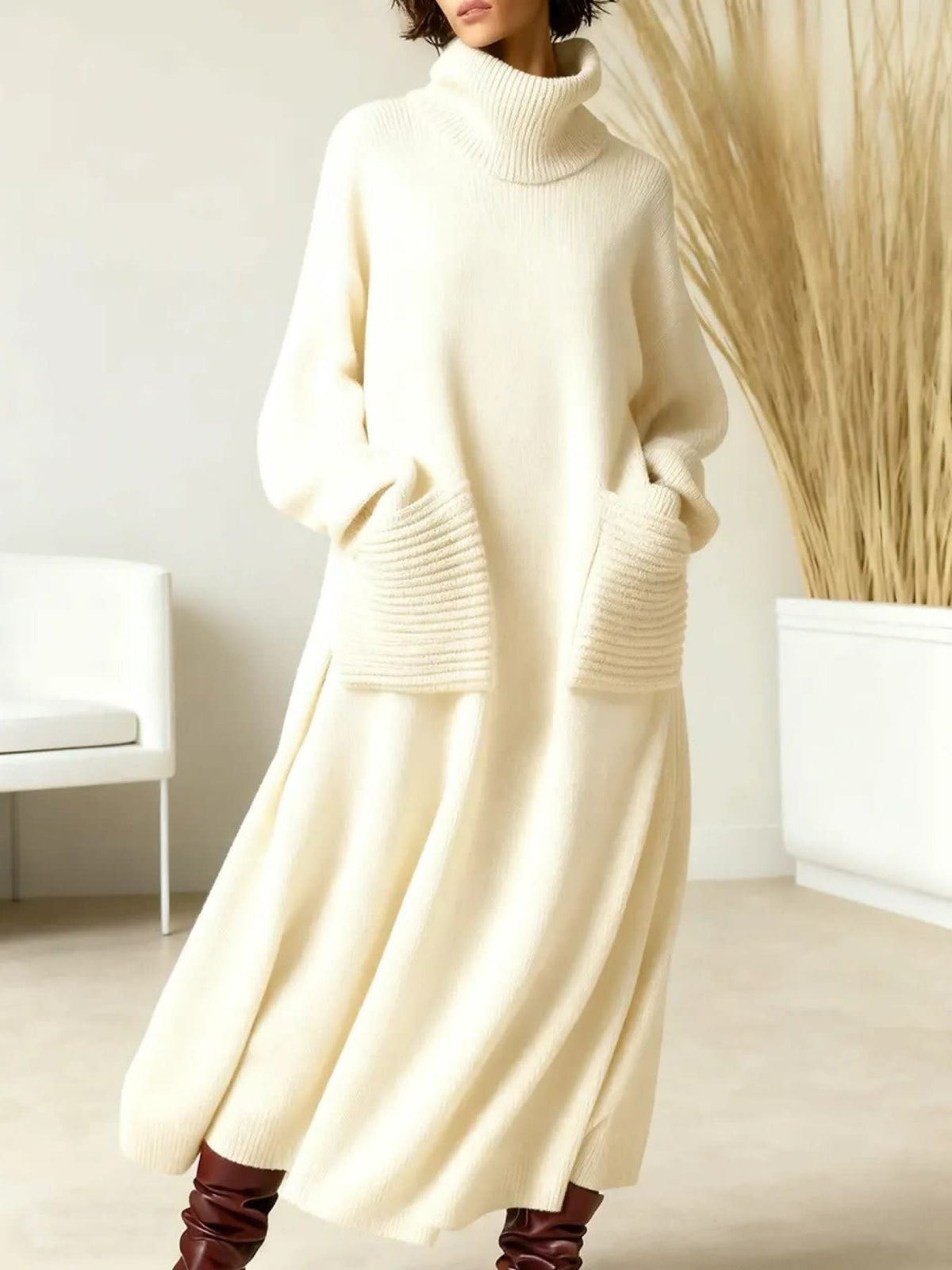 Women's Turtleneck Knit Maxi Dress - Thalia