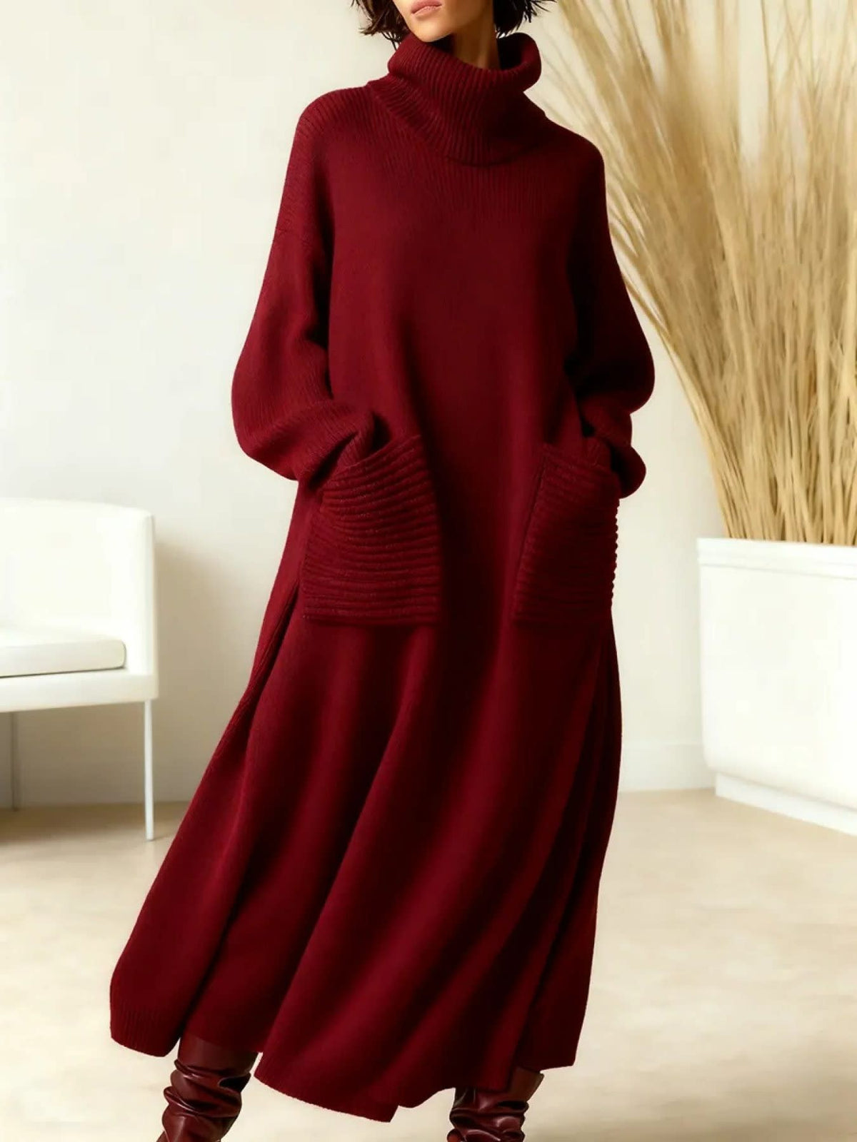 Women's Turtleneck Knit Maxi Dress - Thalia