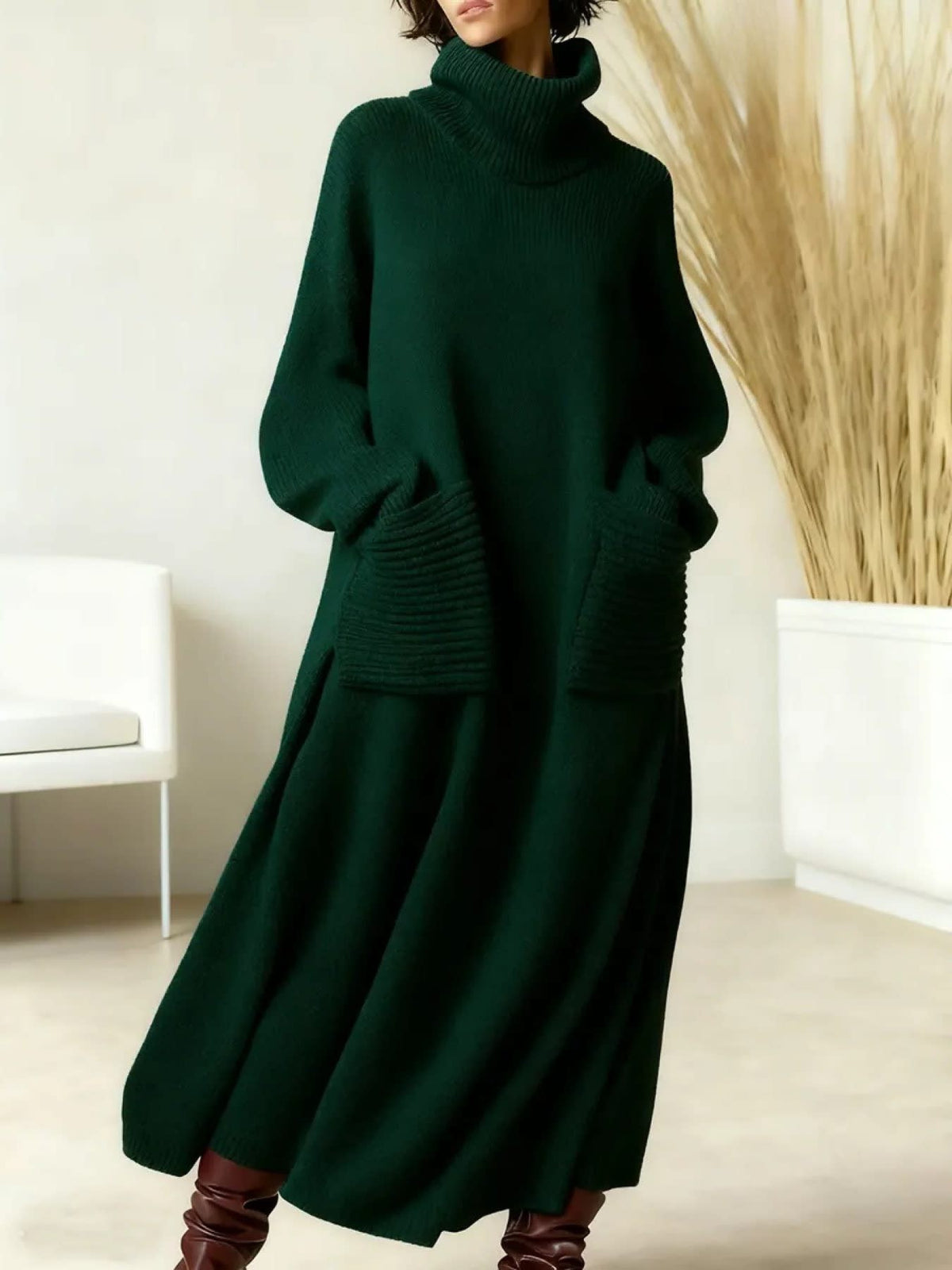 Women's Turtleneck Knit Maxi Dress - Thalia