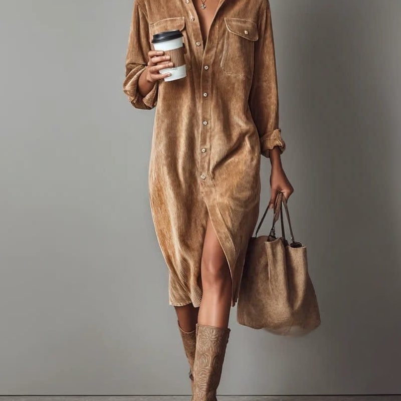Women's Corduroy Button-Up Shirt Dress - Rhodanthe