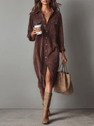 Women's Corduroy Button-Up Shirt Dress - Rhodanthe