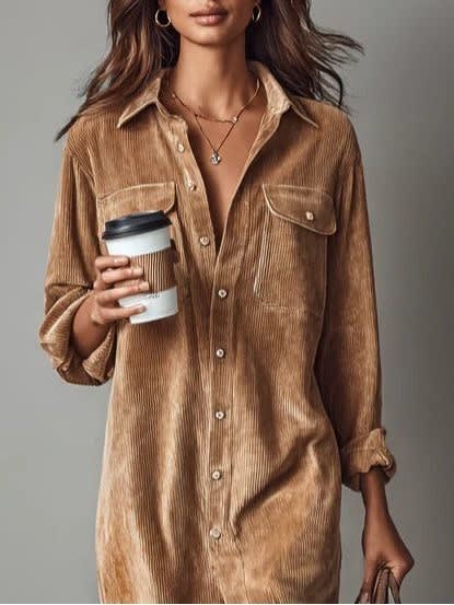 Women's Corduroy Button-Up Shirt Dress - Rhodanthe