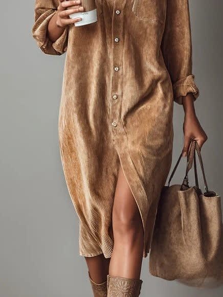 Women's Corduroy Button-Up Shirt Dress - Rhodanthe